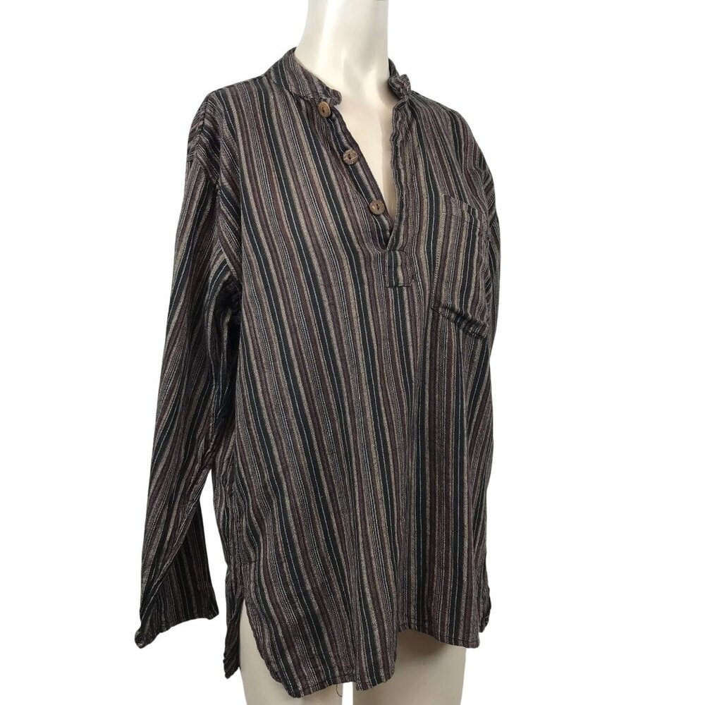 AVATAR- WOMEN'S M/L - MULTICOLOR STRIPE LONG SLEEVE V NECK TOP W/ POCKET